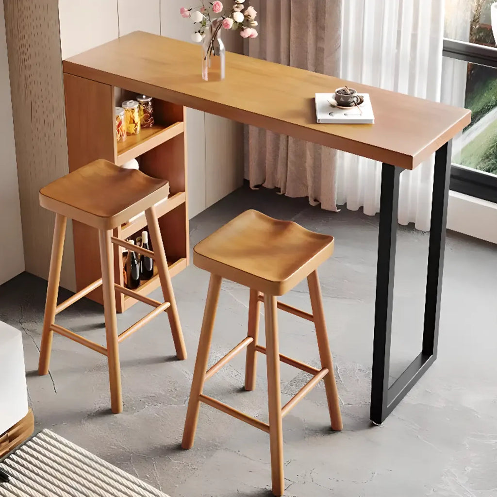 Nordic Pine Wood Rectangular Bar Table with Storage Rack for Dining Room