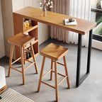 Nordic Pine Wood Rectangular Bar Table with Storage Rack for Dining Room