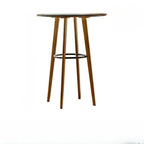 Scandinavian Bamboo Round Pub Bar Table with Black Footrest for Dining