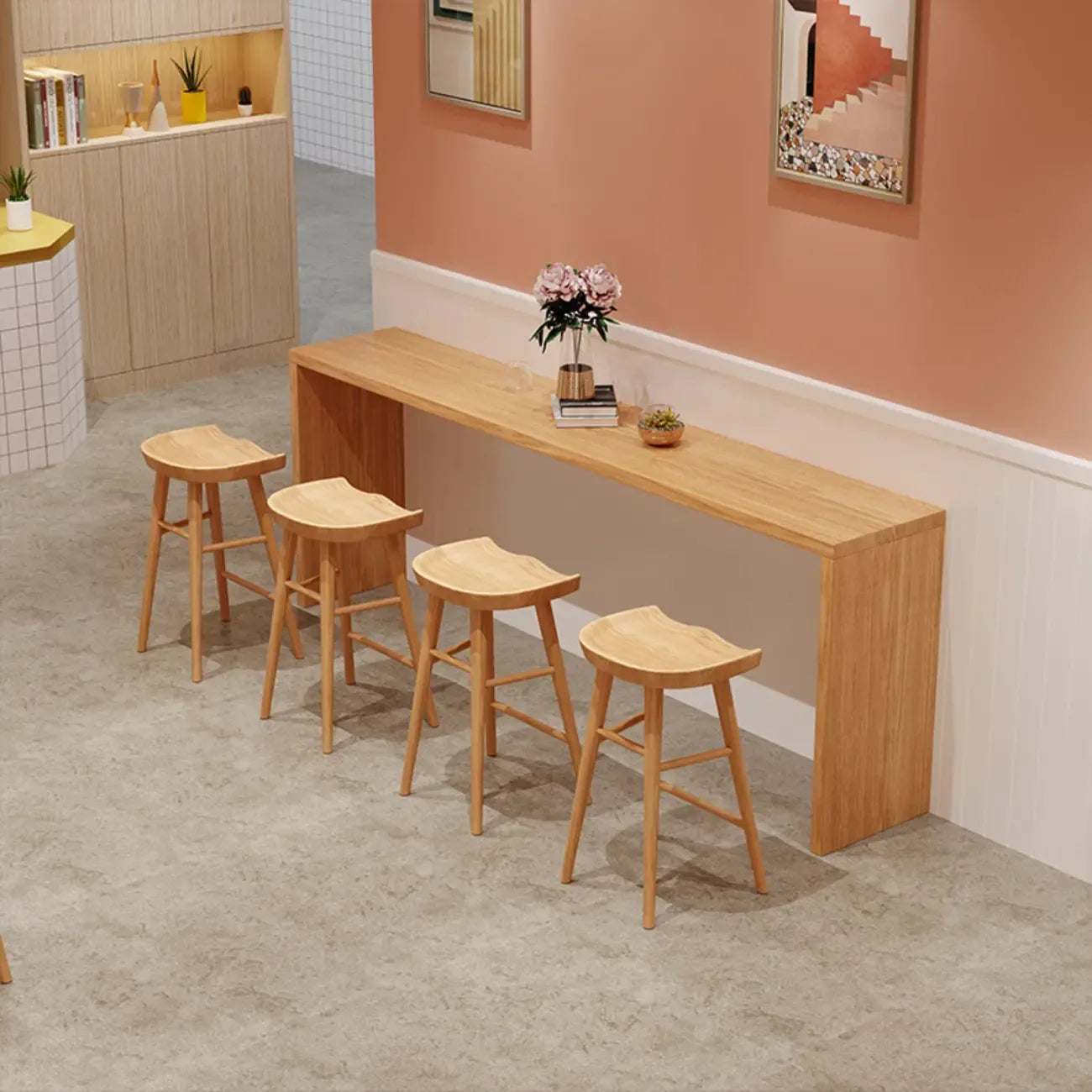 Minimalist Solid Wood Bar Height Table in 72 inch for 8 People