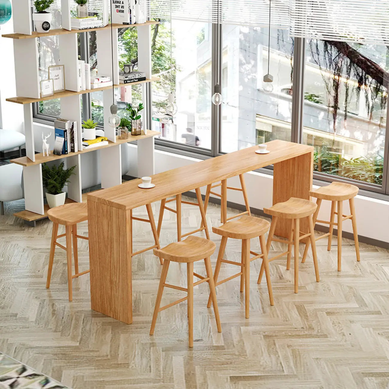 Minimalist Solid Wood Bar Height Table in 72 inch for 8 People