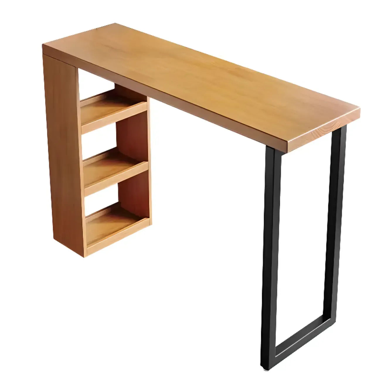 Nordic Pine Wood Rectangular Bar Table with Storage Rack for Dining Room