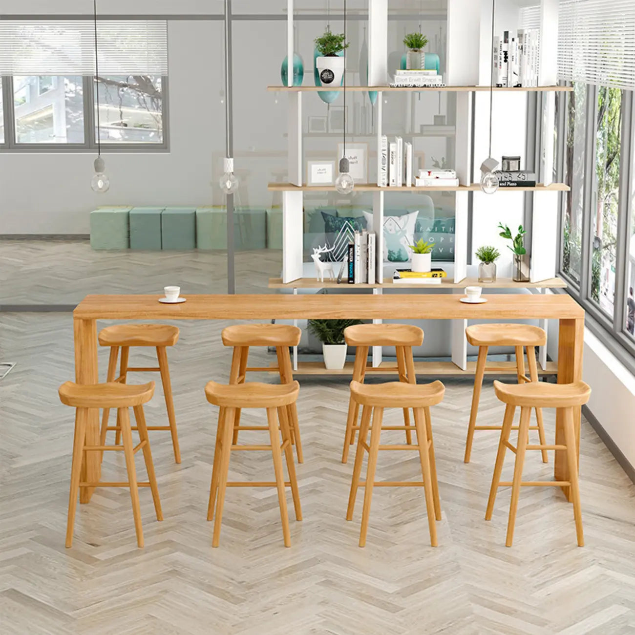 Minimalist Solid Wood Bar Height Table in 72 inch for 8 People