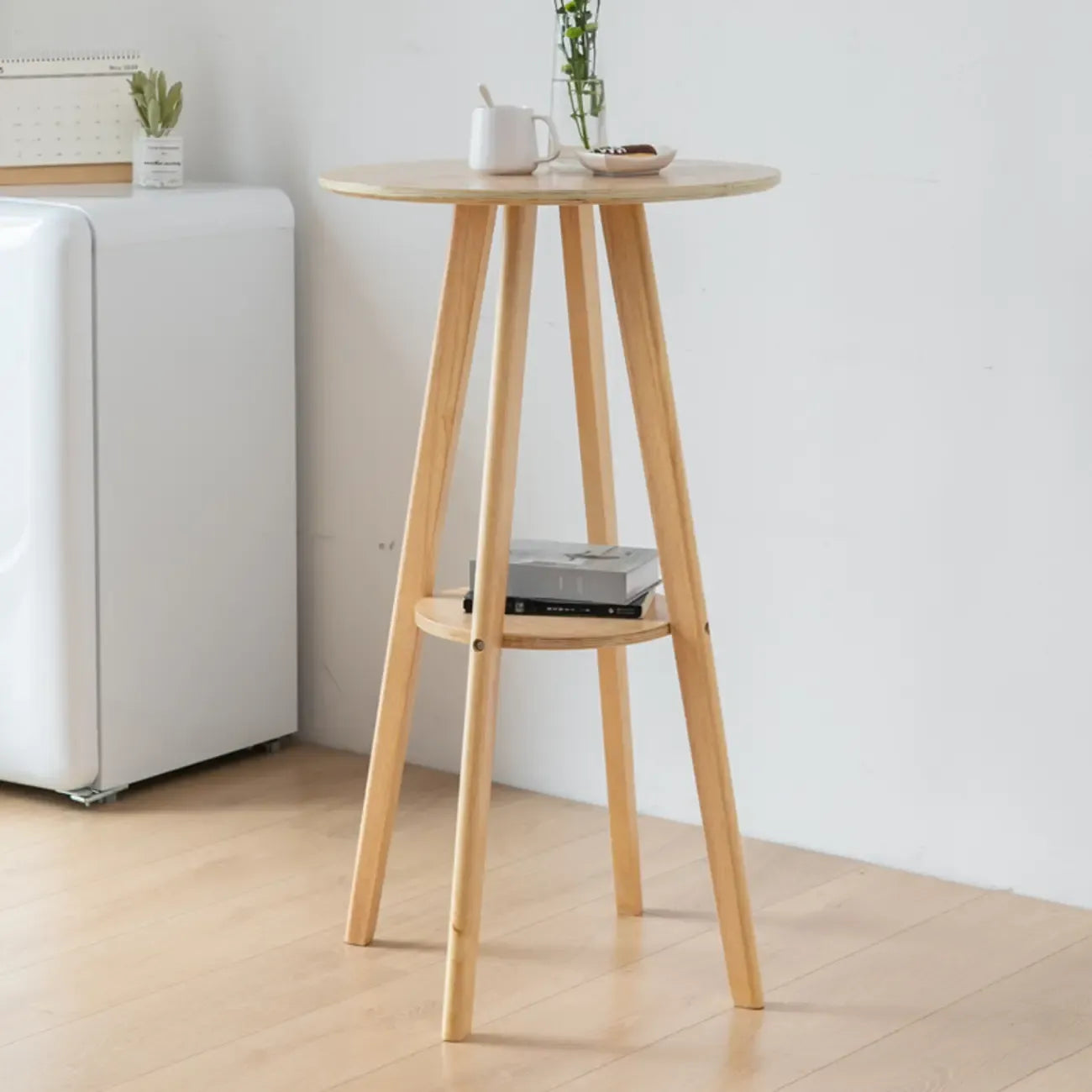 Nordic Wooden 36 inches Round Bar Table Set with Footrest