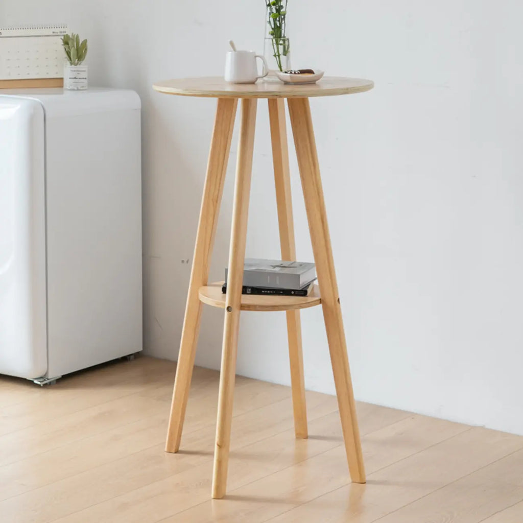 Nordic Wooden 36 inches Round Bar Table Set with Footrest