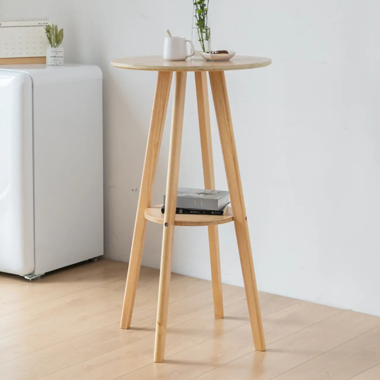 Nordic Wooden 36 inches Round Bar Table Set with Footrest