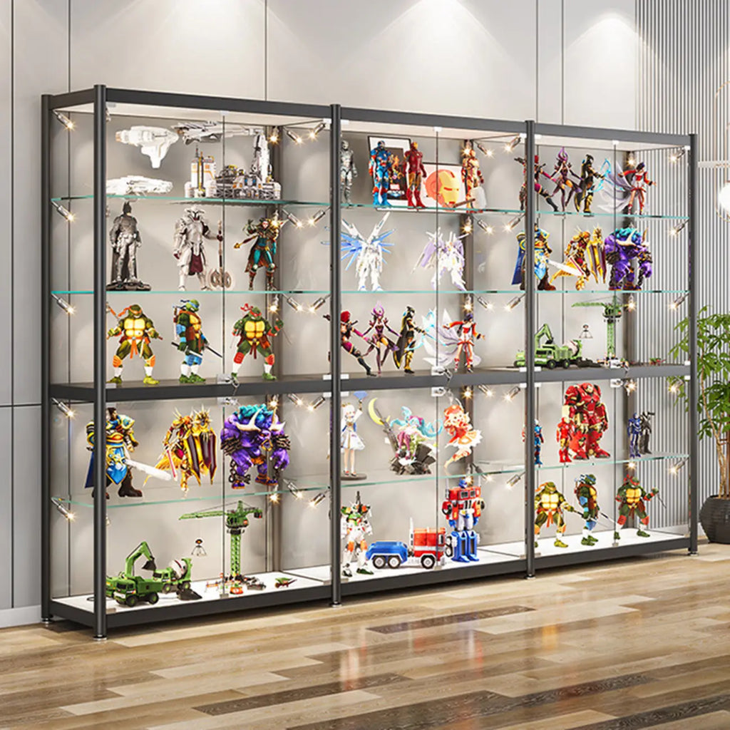 Adjustable Black Glass Storage Curio Cabinet with Lights