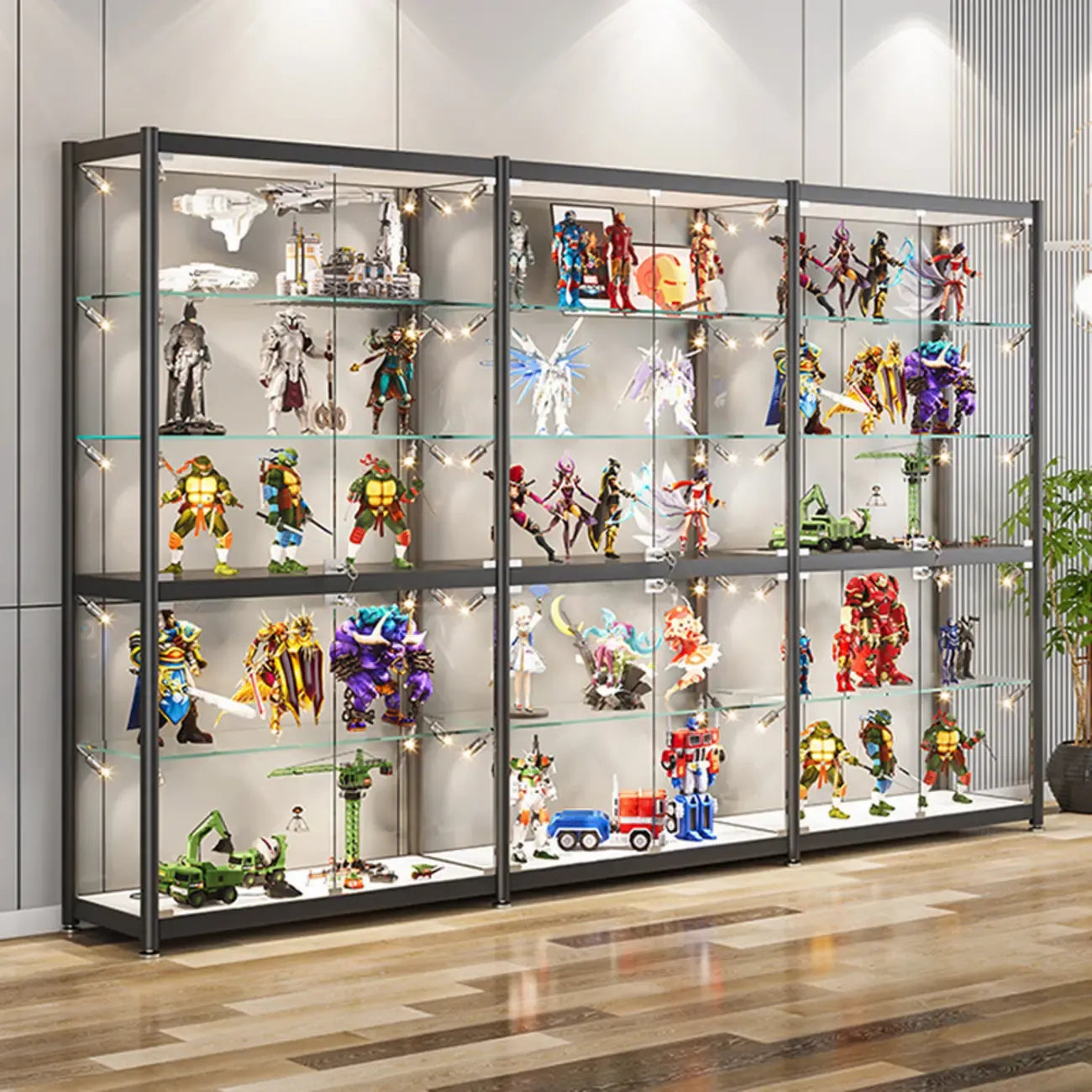 Adjustable Black Glass Storage Curio Cabinet with Lights