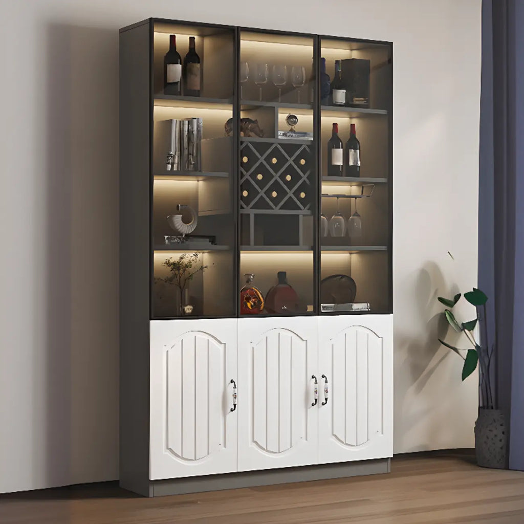 Black Wood Glass Door Display Cabinet with Wine Storage