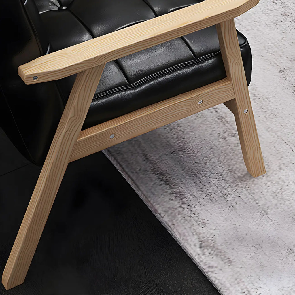Modern Leather Tufted Accent Chair with Wood Frame