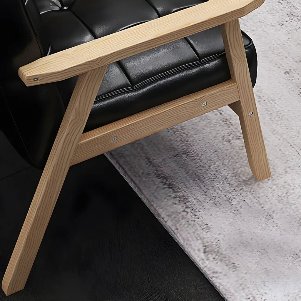 Modern Leather Tufted Accent Chair with Wood Frame
