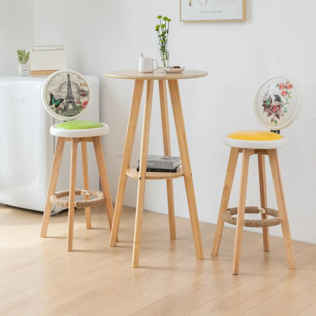 Nordic Wooden 36 inches Round Bar Table Set with Footrest