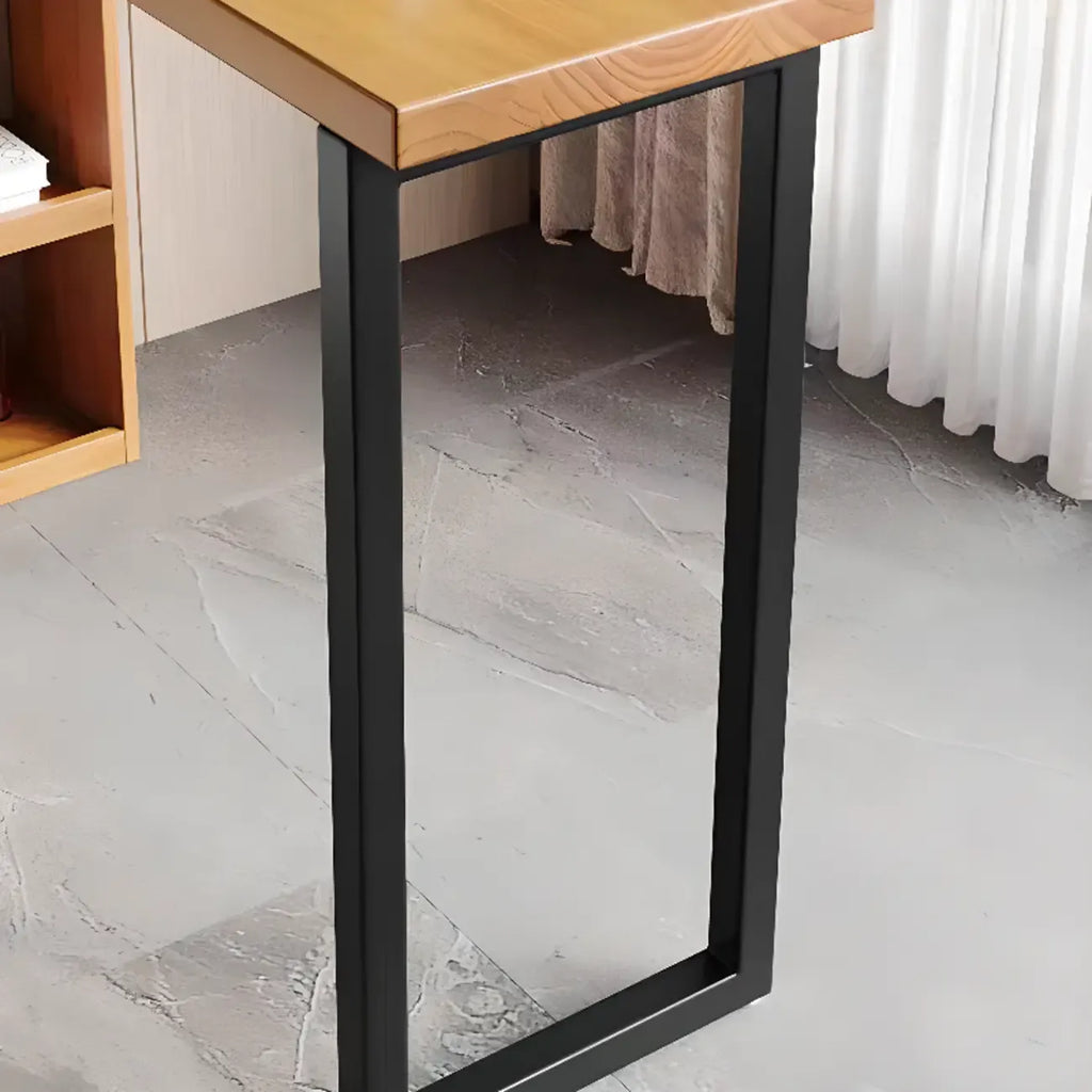 Nordic Pine Wood Rectangular Bar Table with Storage Rack for Dining Room