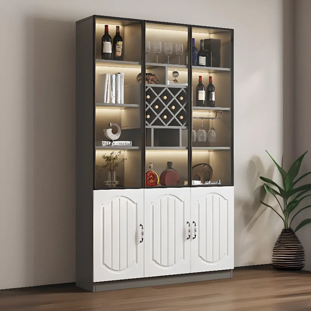 Black Wood Glass Door Display Cabinet with Wine Storage