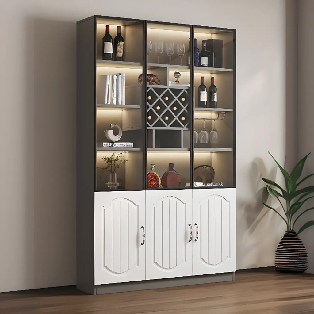 Black Wood Glass Door Display Cabinet with Wine Storage