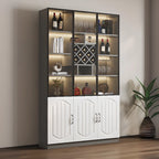 Black Wood Glass Door Display Cabinet with Wine Storage