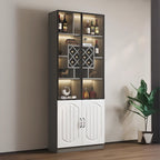Black Wood Glass Door Display Cabinet with Wine Storage