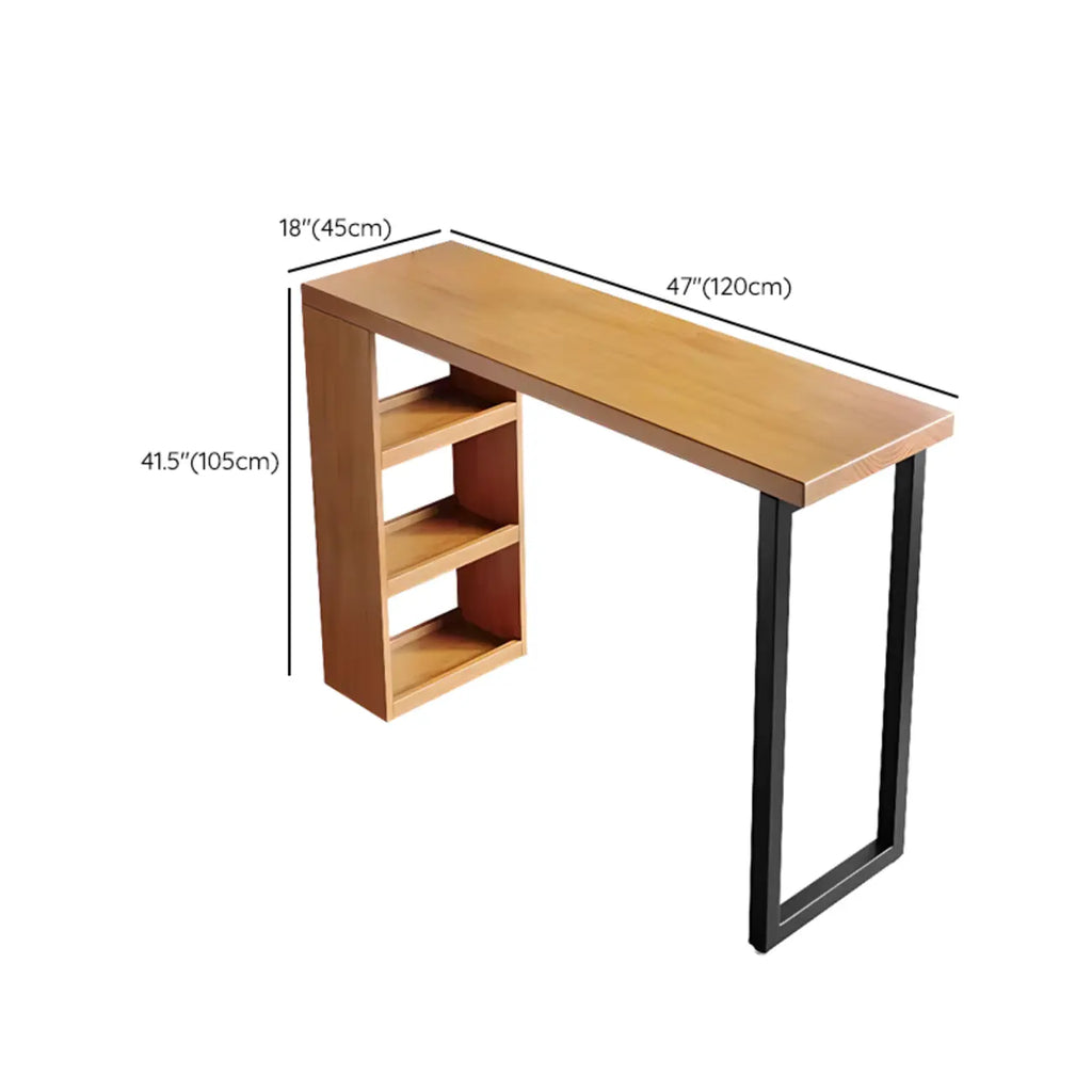 Nordic Pine Wood Rectangular Bar Table with Storage Rack for Dining Room
