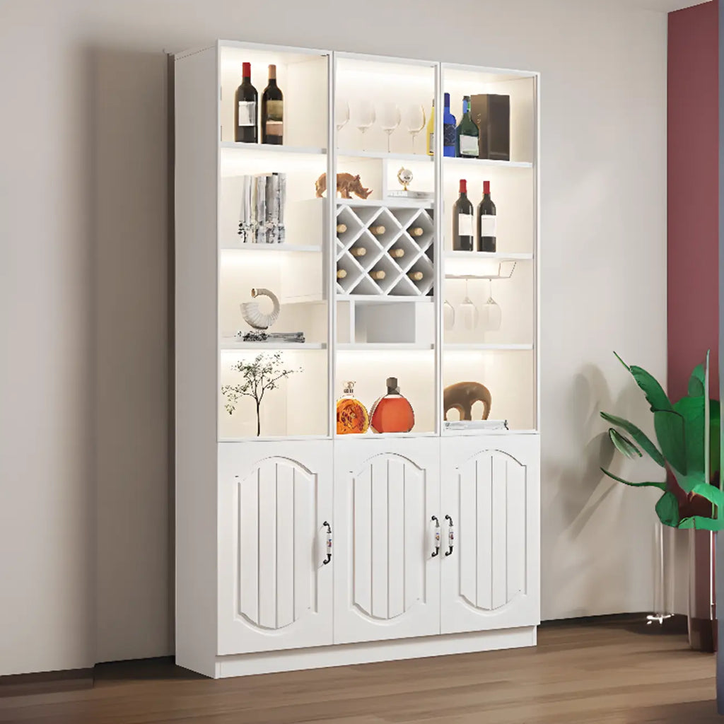 Black Wood Glass Door Display Cabinet with Wine Storage