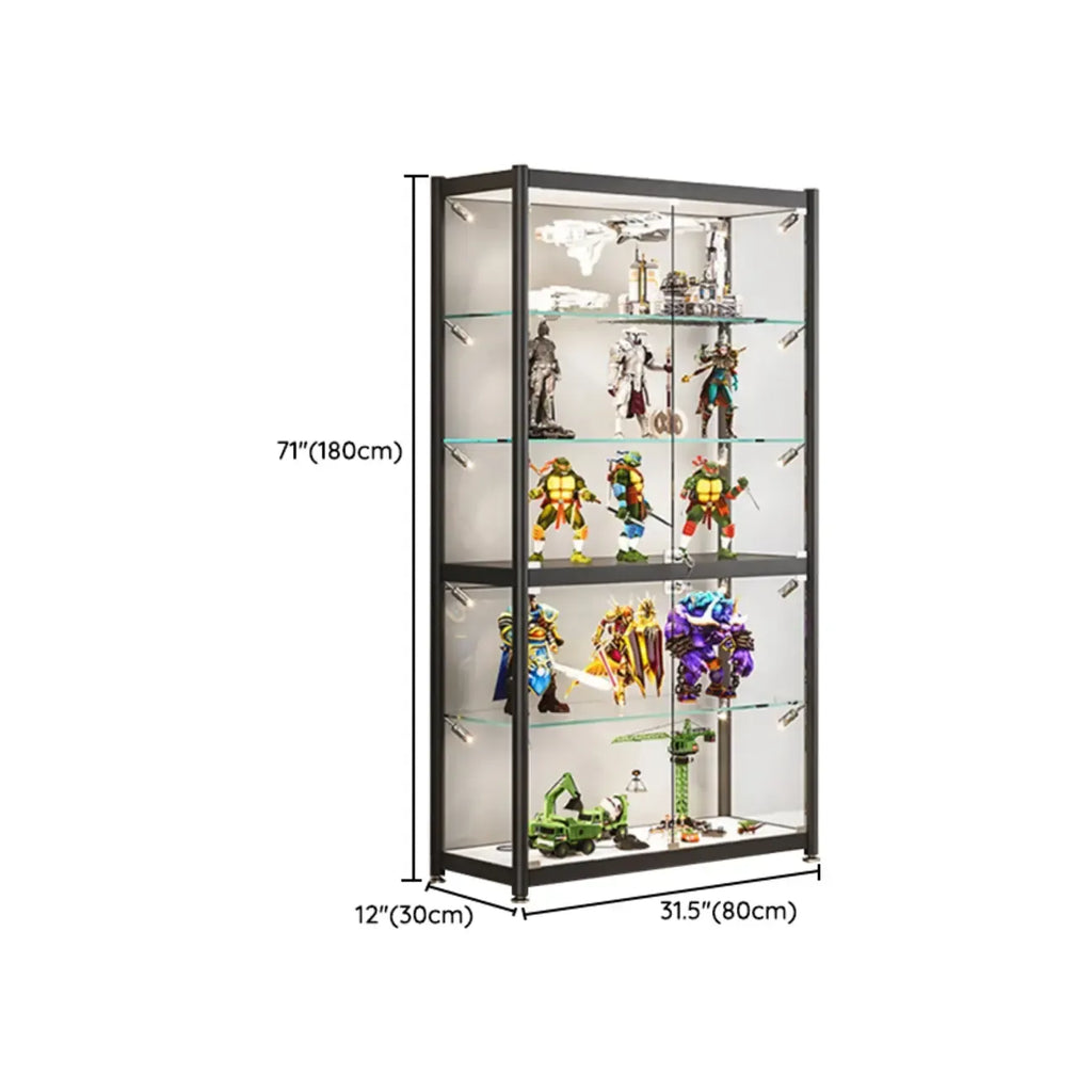 Adjustable Black Glass Storage Curio Cabinet with Lights