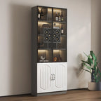 Black Wood Glass Door Display Cabinet with Wine Storage