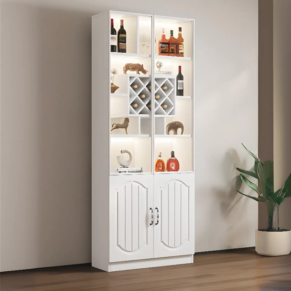 Black Wood Glass Door Display Cabinet with Wine Storage