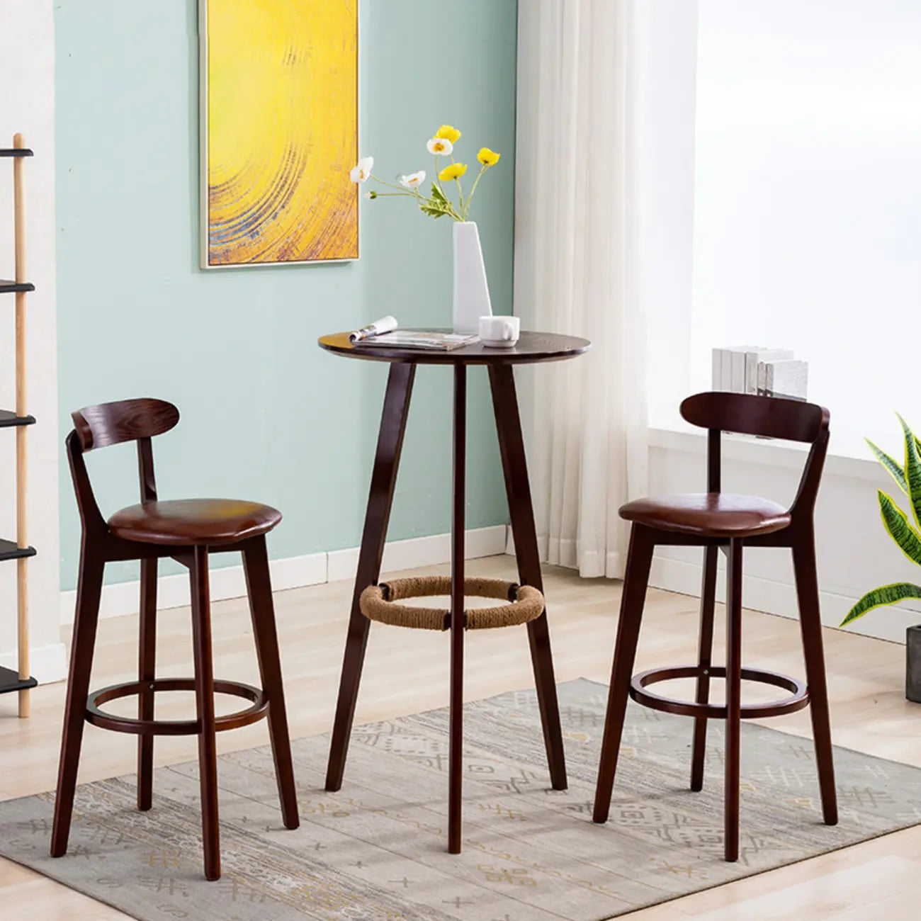 Modern Wooden Height Bar Table with Round Stools for Bistro