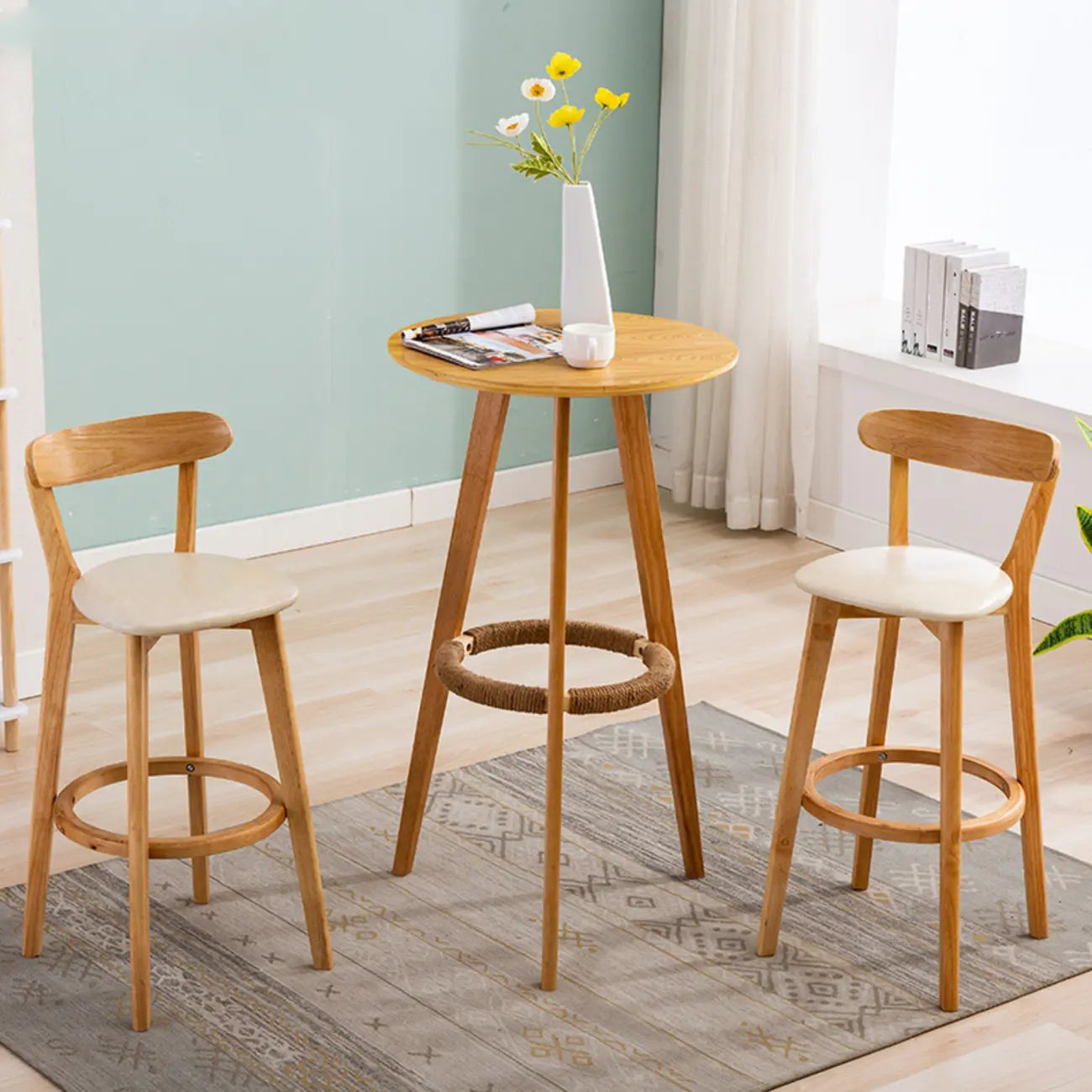 Modern Wooden Height Bar Table with Round Stools for Bistro
