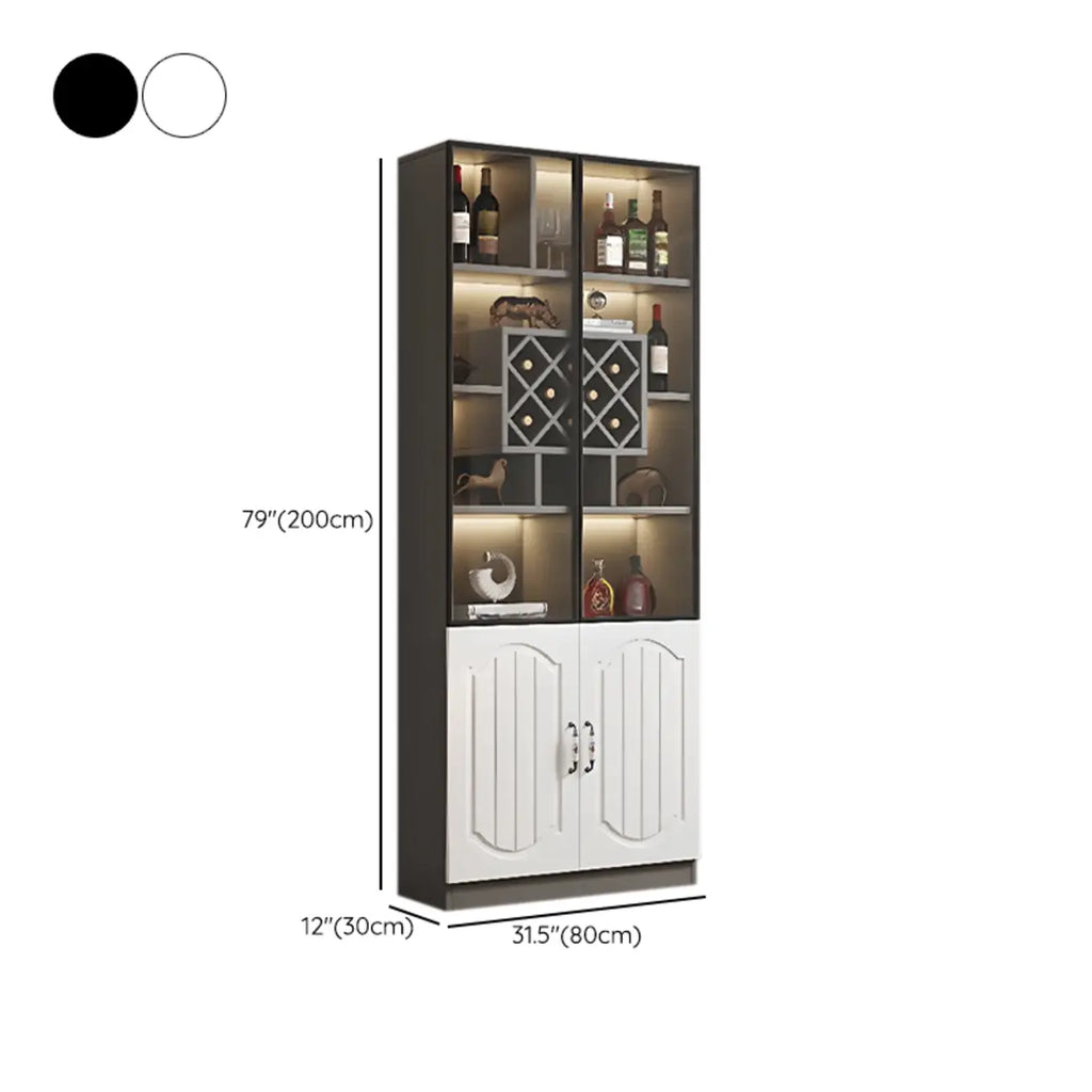 Black Wood Glass Door Display Cabinet with Wine Storage