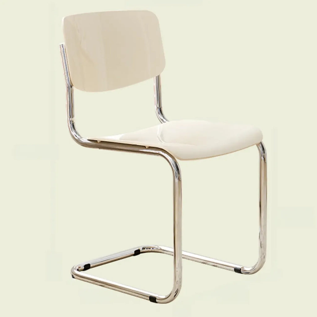 Simple Metal Armless Dining Chair in Yellow Solid Back