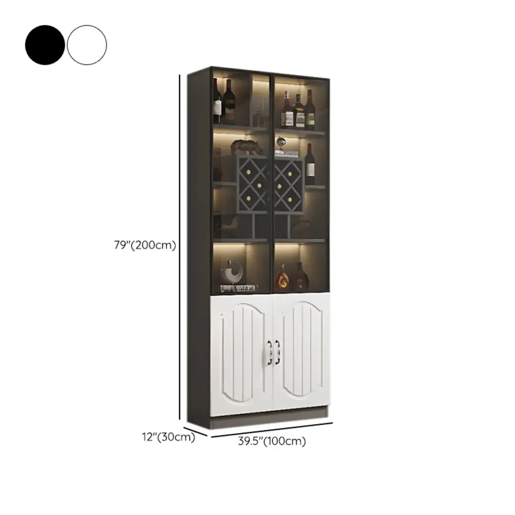 Black Wood Glass Door Display Cabinet with Wine Storage