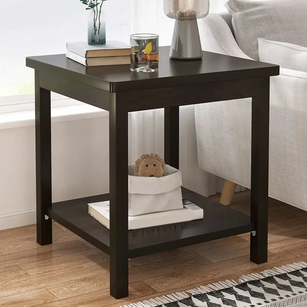 Minimalist Black Wood End Table with Storage for Living Room