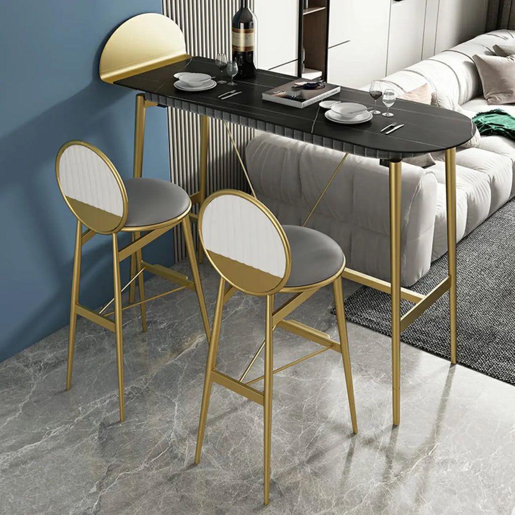 Designer Black Metal Bar Table with Gold Footrest for Modern Home