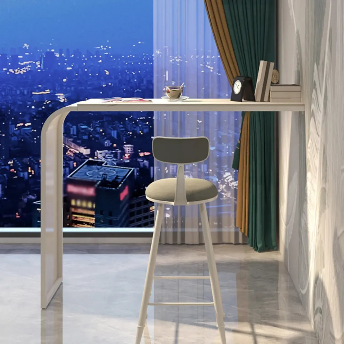 Minimalist Sleek White Metal Bar Table for Modern Home