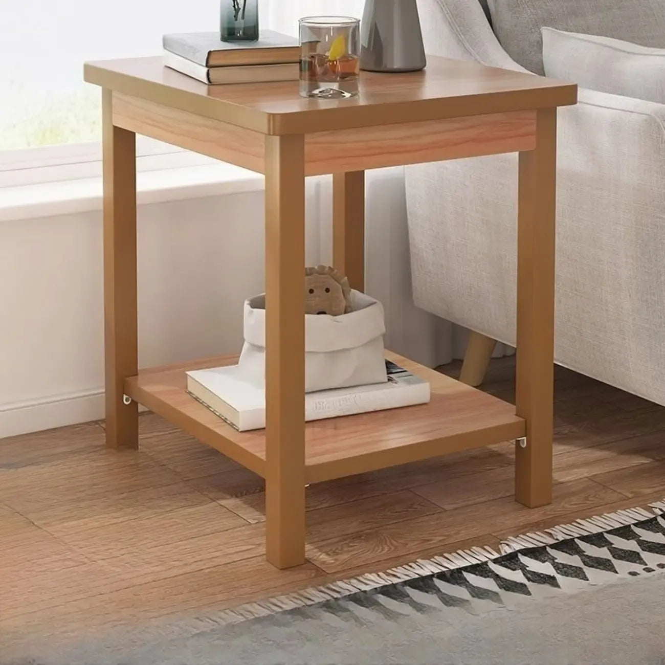 Minimalist Black Wood End Table with Storage for Living Room