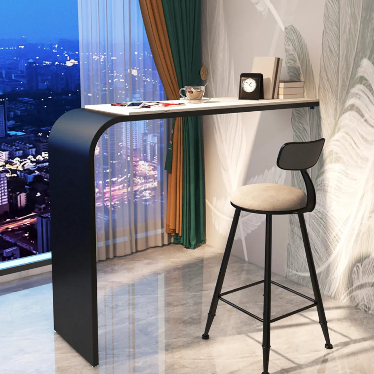 Minimalist Sleek White Metal Bar Table for Modern Home