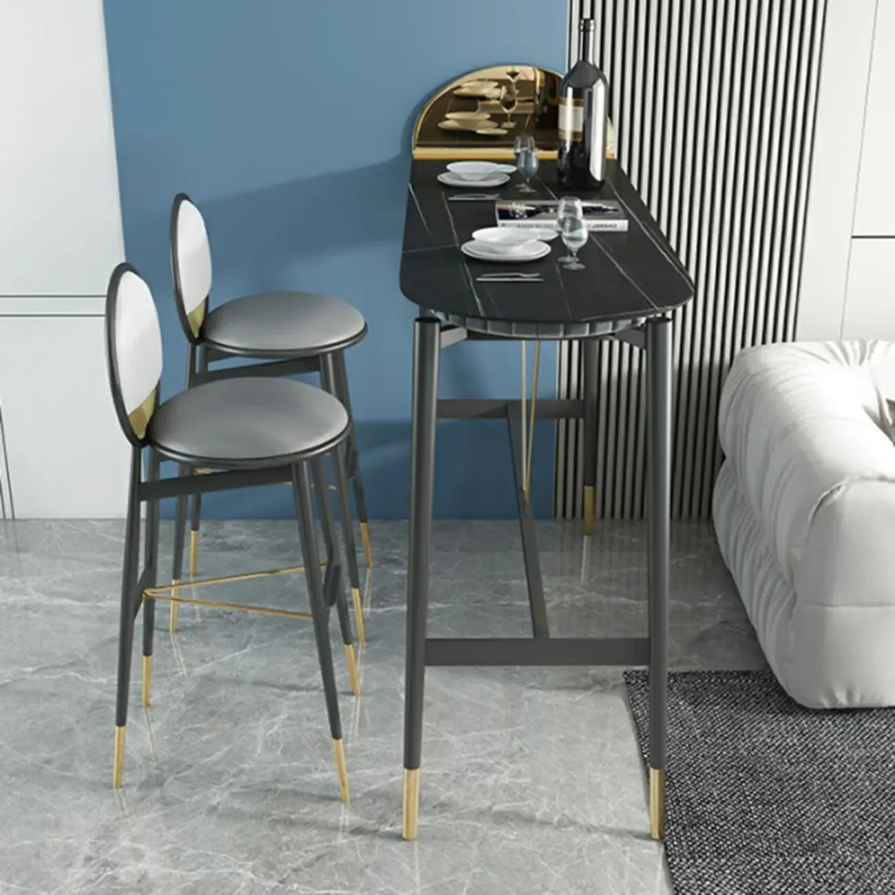 Designer Black Metal Bar Table with Gold Footrest for Modern Home