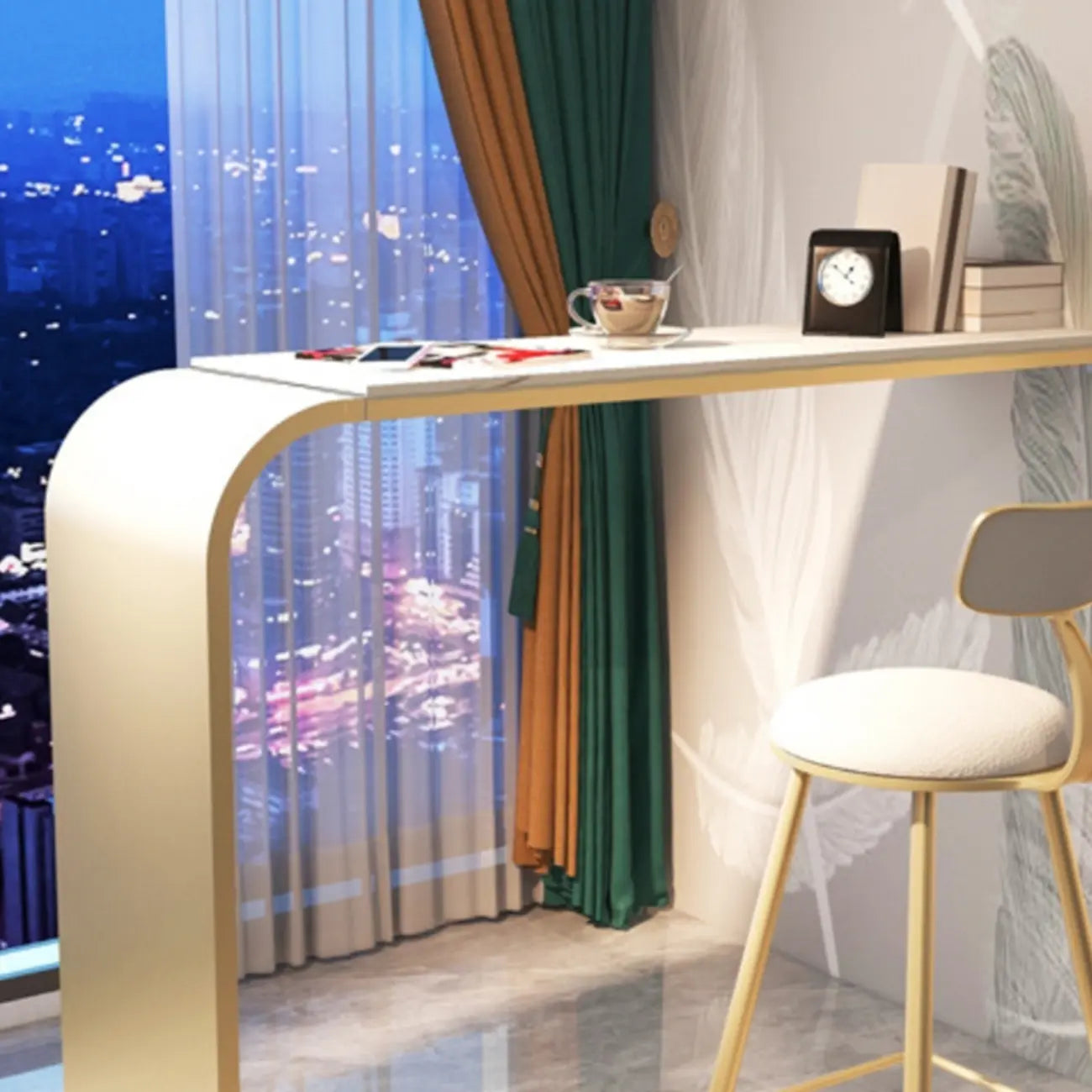 Minimalist Sleek White Metal Bar Table for Modern Home