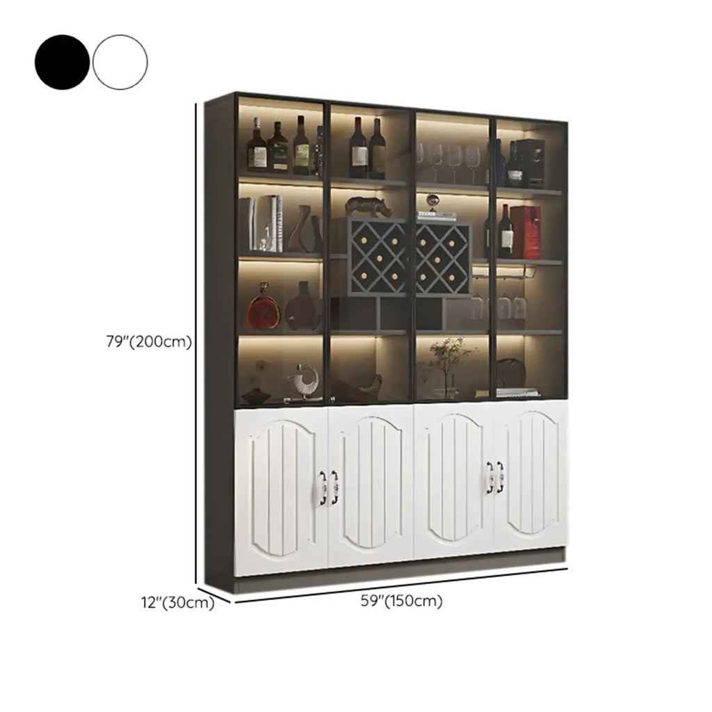 Black Wood Glass Door Display Cabinet with Wine Storage