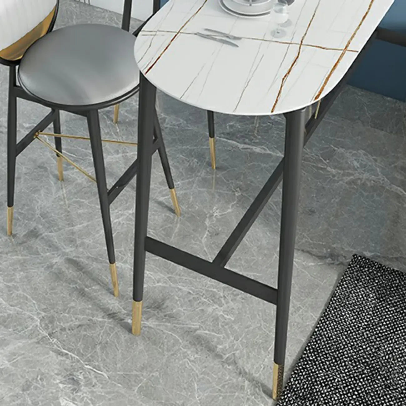 Designer Black Metal Bar Table with Gold Footrest for Modern Home