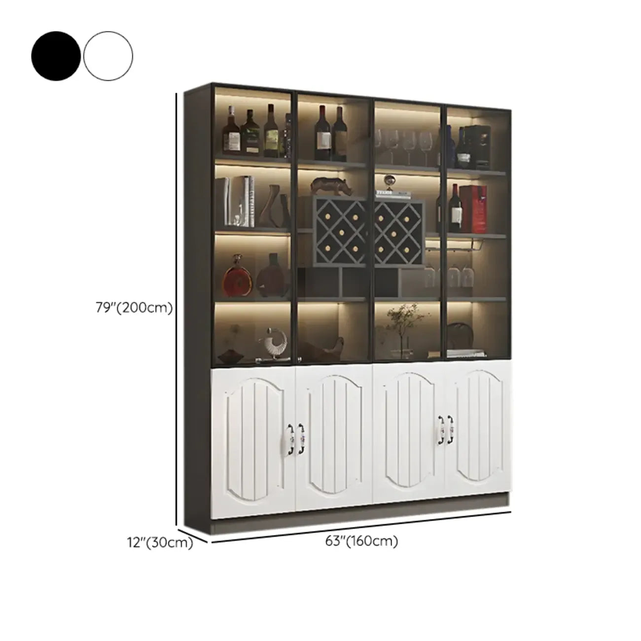 Black Wood Glass Door Display Cabinet with Wine Storage