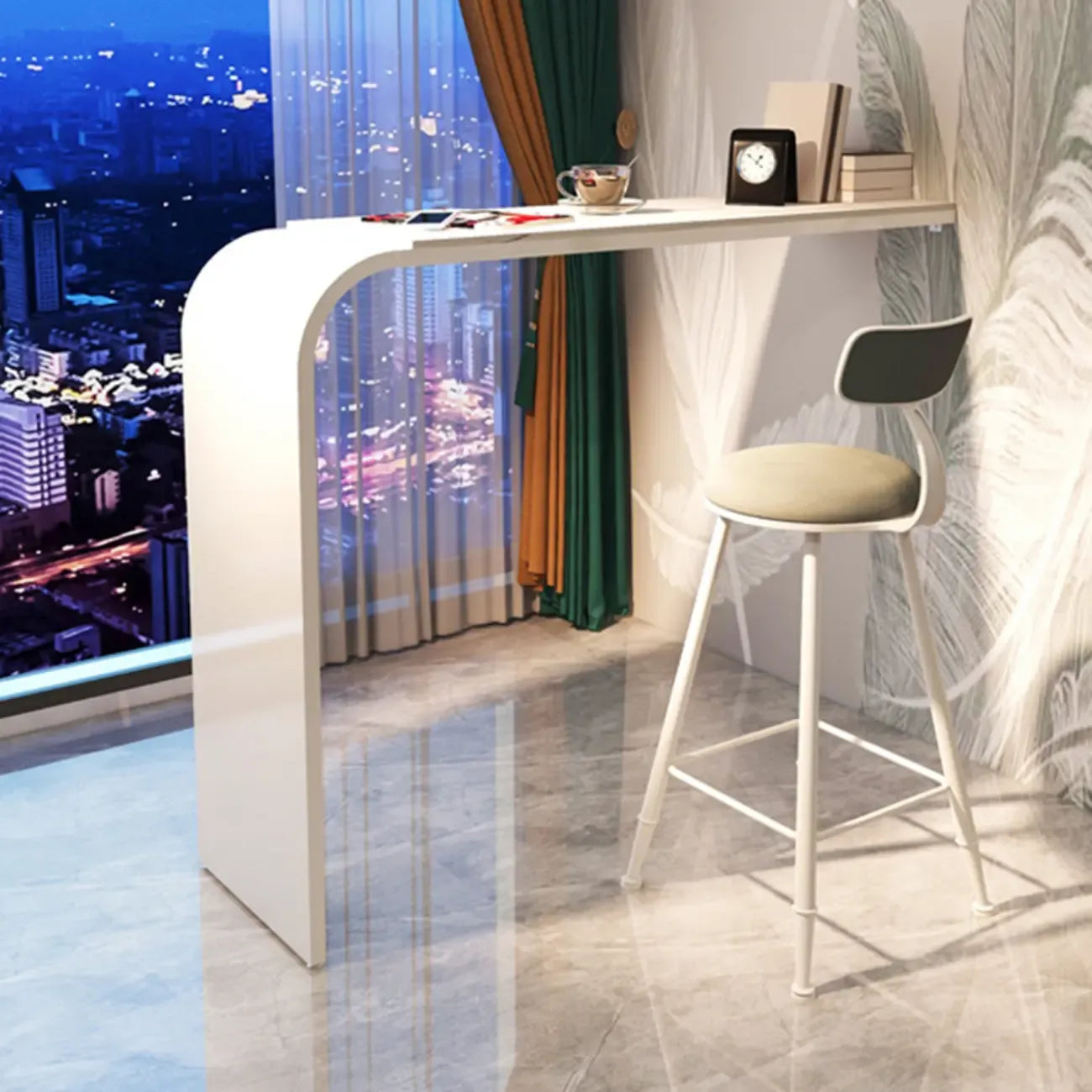 Minimalist Sleek White Metal Bar Table for Modern Home