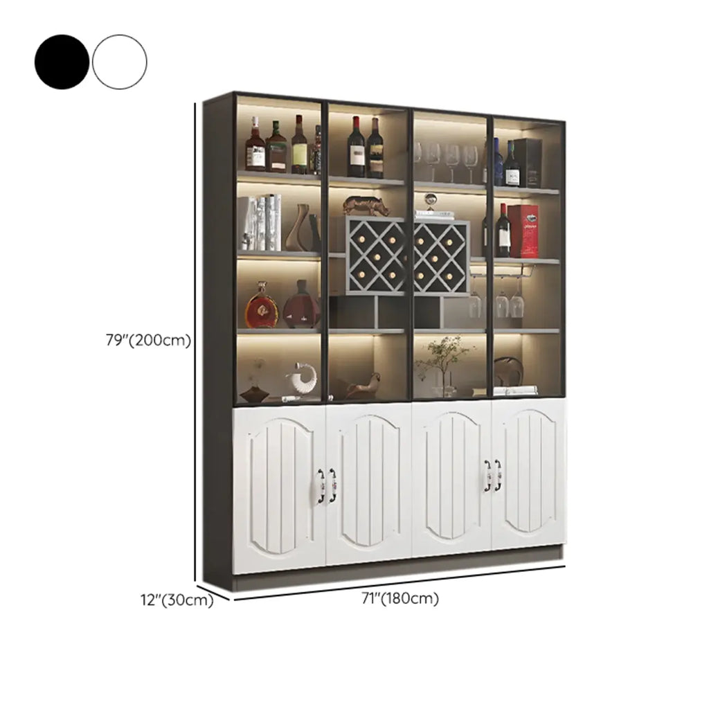 Black Wood Glass Door Display Cabinet with Wine Storage