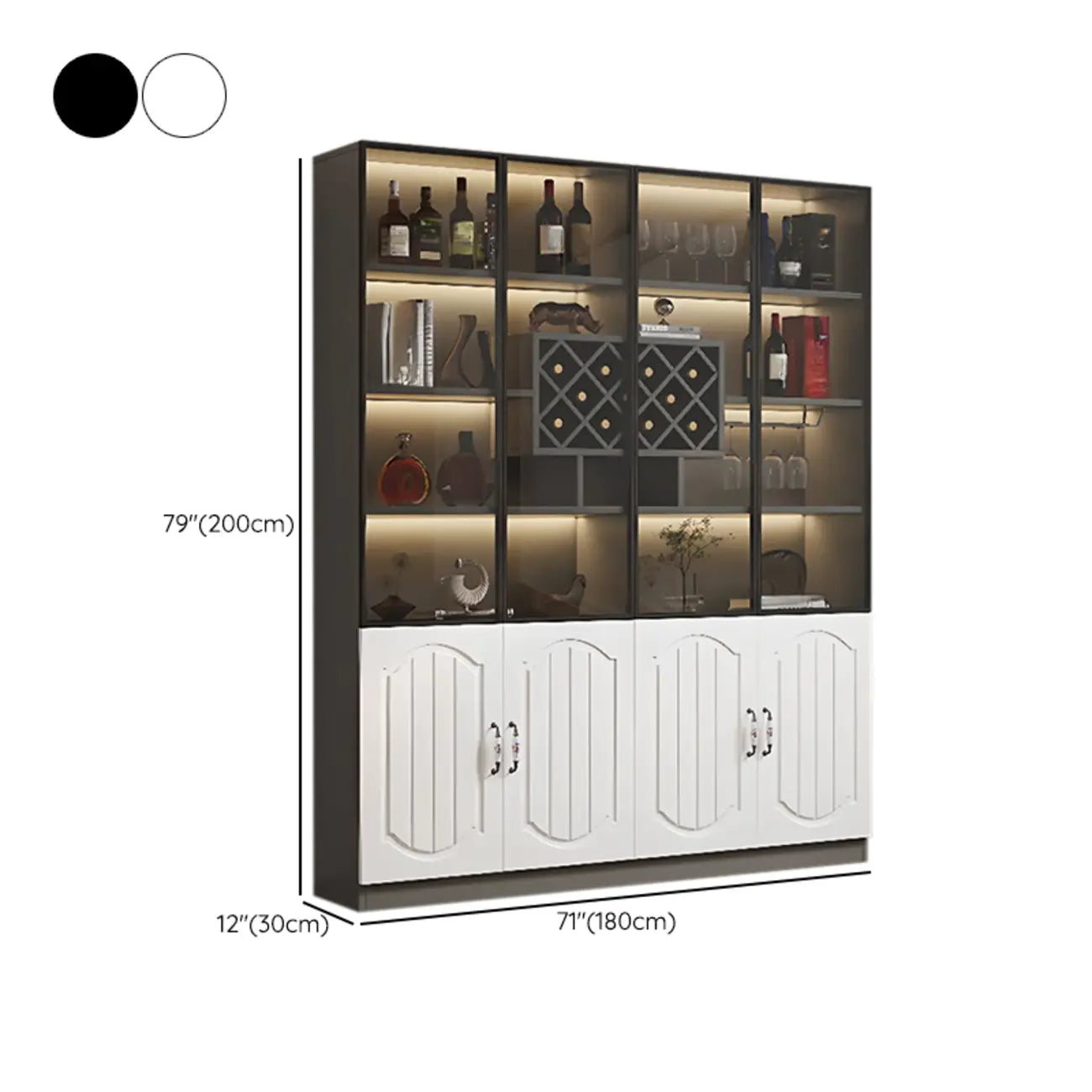 Black Wood Glass Door Display Cabinet with Wine Storage
