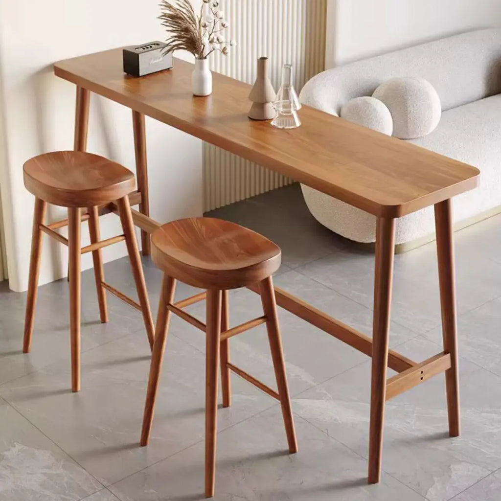 Espresso Wooden Rectangular Bar Table with Footrest for 2 People