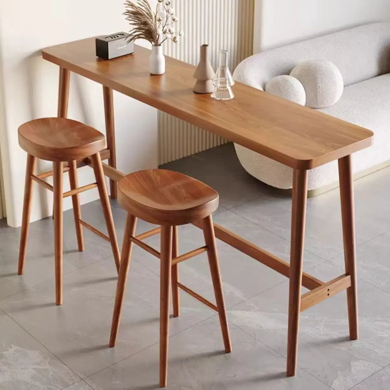 Espresso Wooden Rectangular Bar Table with Footrest for 2 People