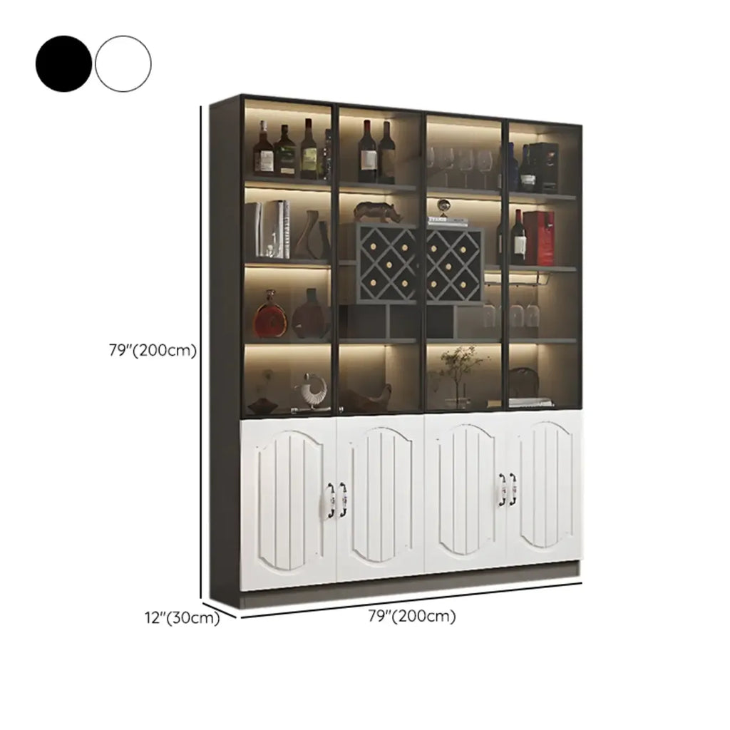 Black Wood Glass Door Display Cabinet with Wine Storage