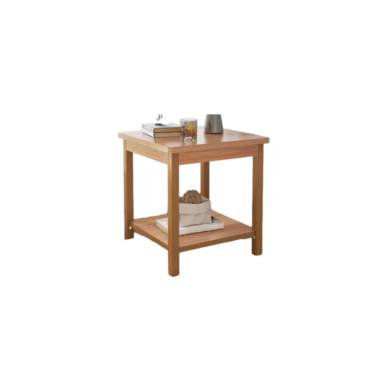 Minimalist Black Wood End Table with Storage for Living Room