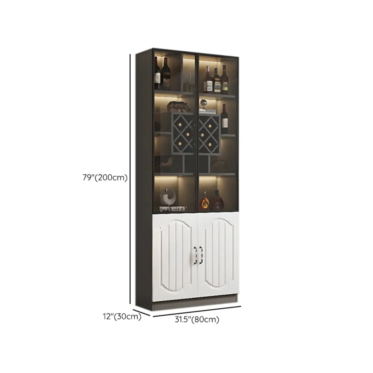 Black Wood Glass Door Display Cabinet with Wine Storage