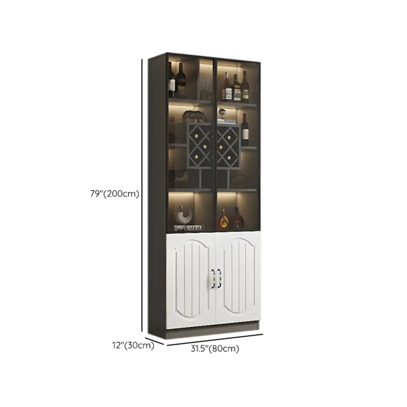 Black Wood Glass Door Display Cabinet with Wine Storage